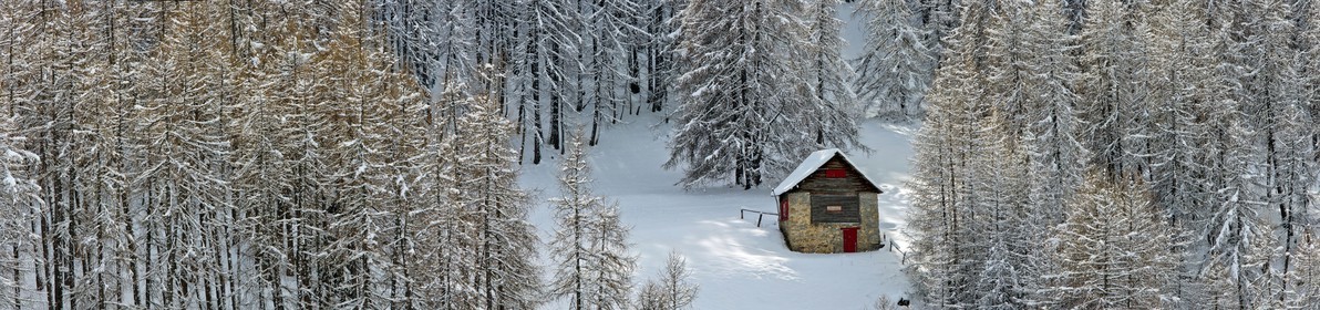Chalet sous la neige