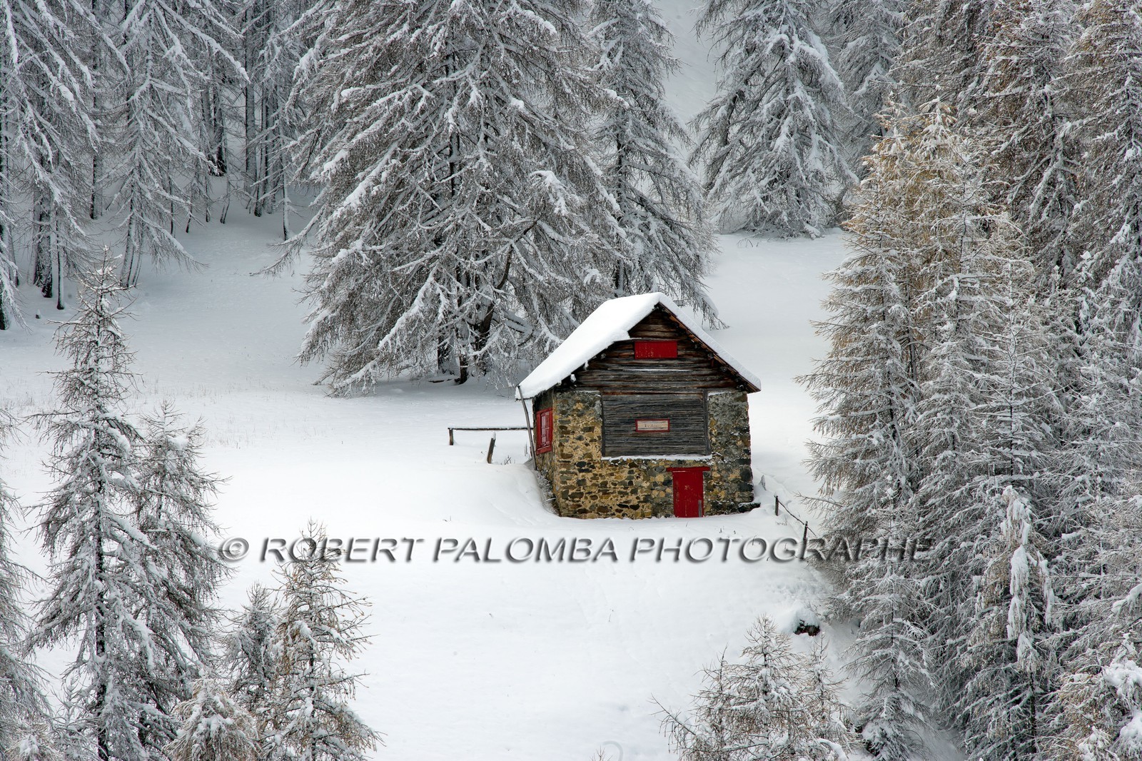 Chalet sous la neige