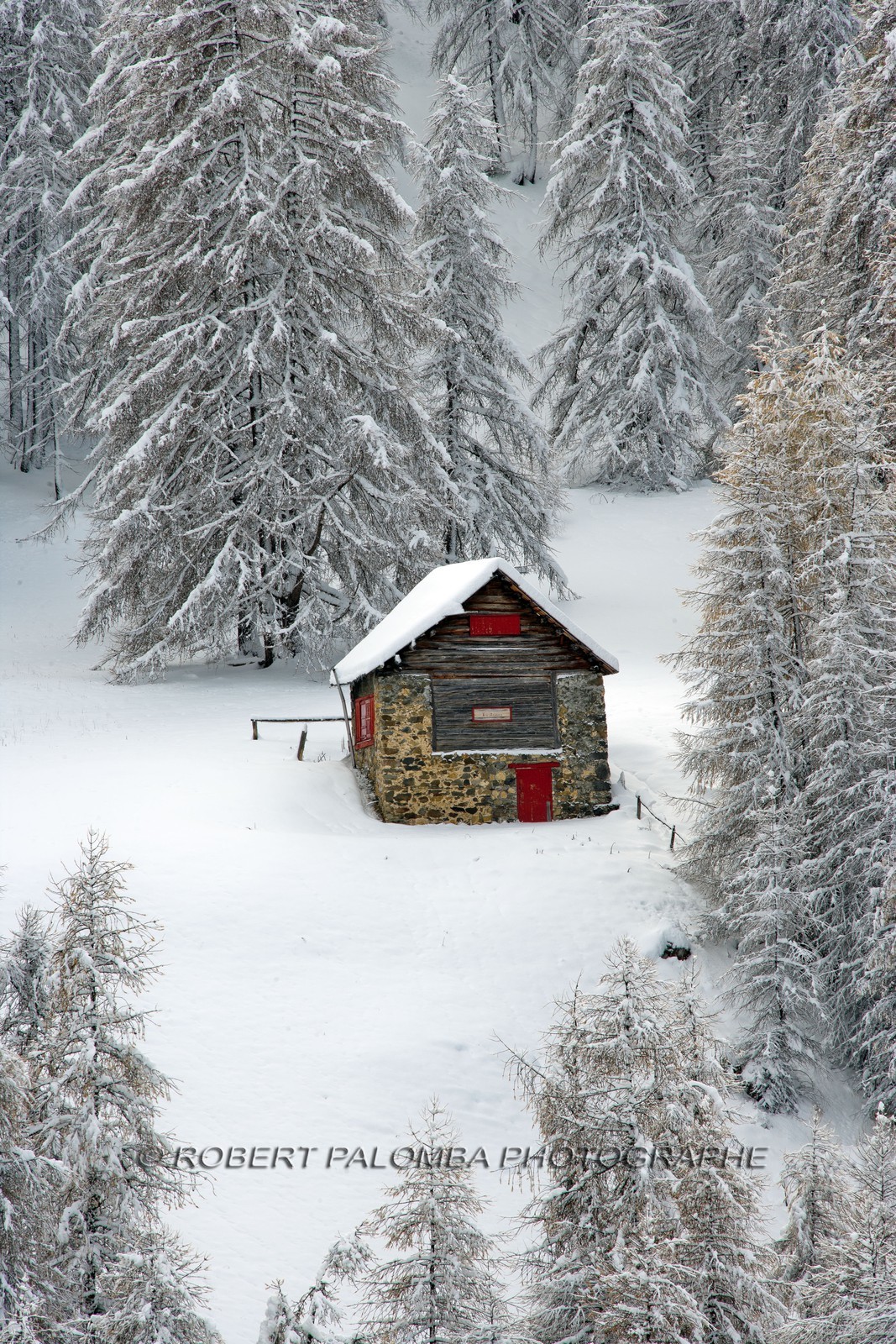 Chalet sous la neige